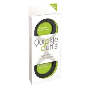 Packaging in green and white of the Quickie Cuffs large silicone handcuffs and ankle restraints for kink and BDSM - Sex Siopa, Ireland's Best Sex Toys