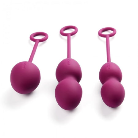 Picture of 3 horizontal Svakom Nova kegel balls made from 100% bodysafe silicone. In burgundy set on a white background. Can be used vaginally to improve and strengthen PC muscles. - Sex Siopa Ireland